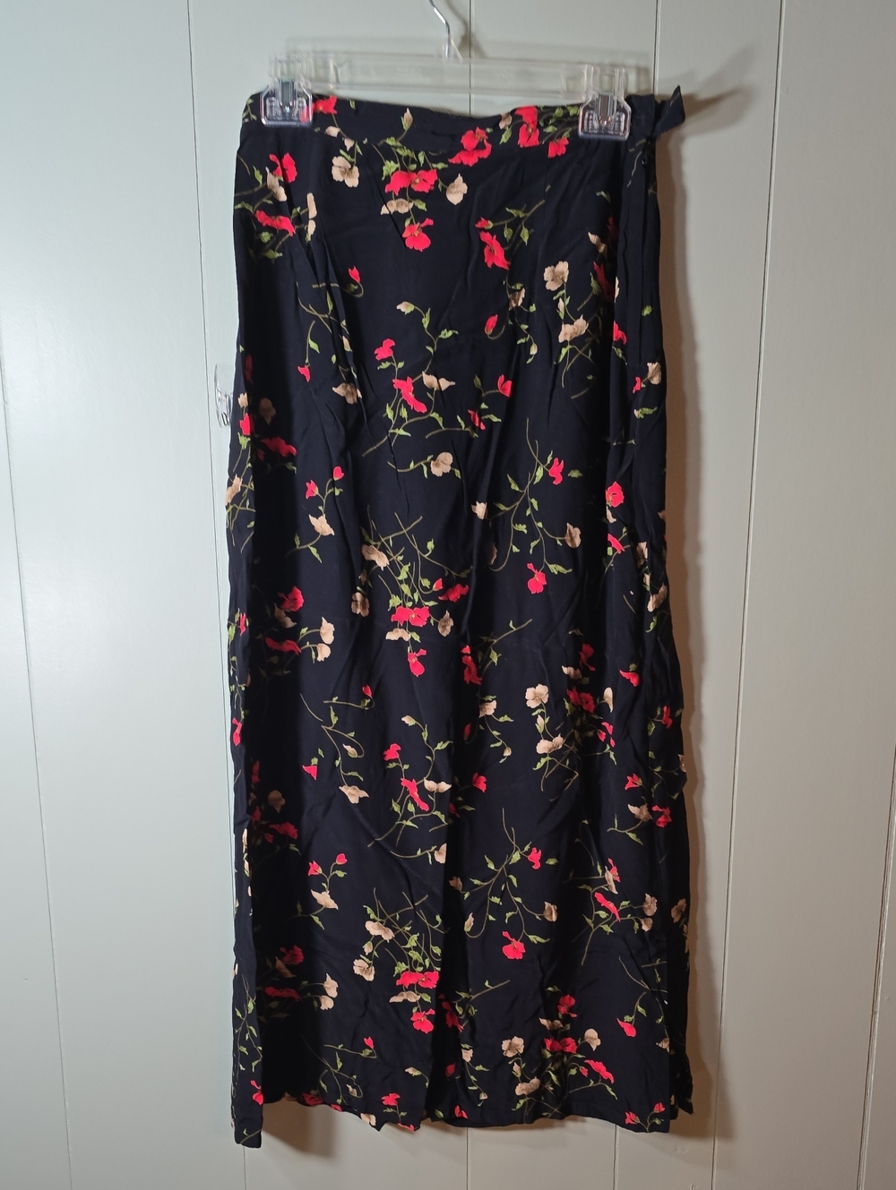 Casual Corner Black Maxi Skirt with Pink & Cream Floral Print